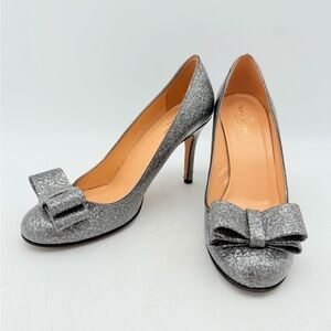 Kate Spade New York Krysta silver glitter bow pumps, Silver Bow Heels
